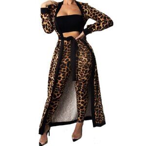 Kyllie Leopard Open Front  Full Length Cardigan
